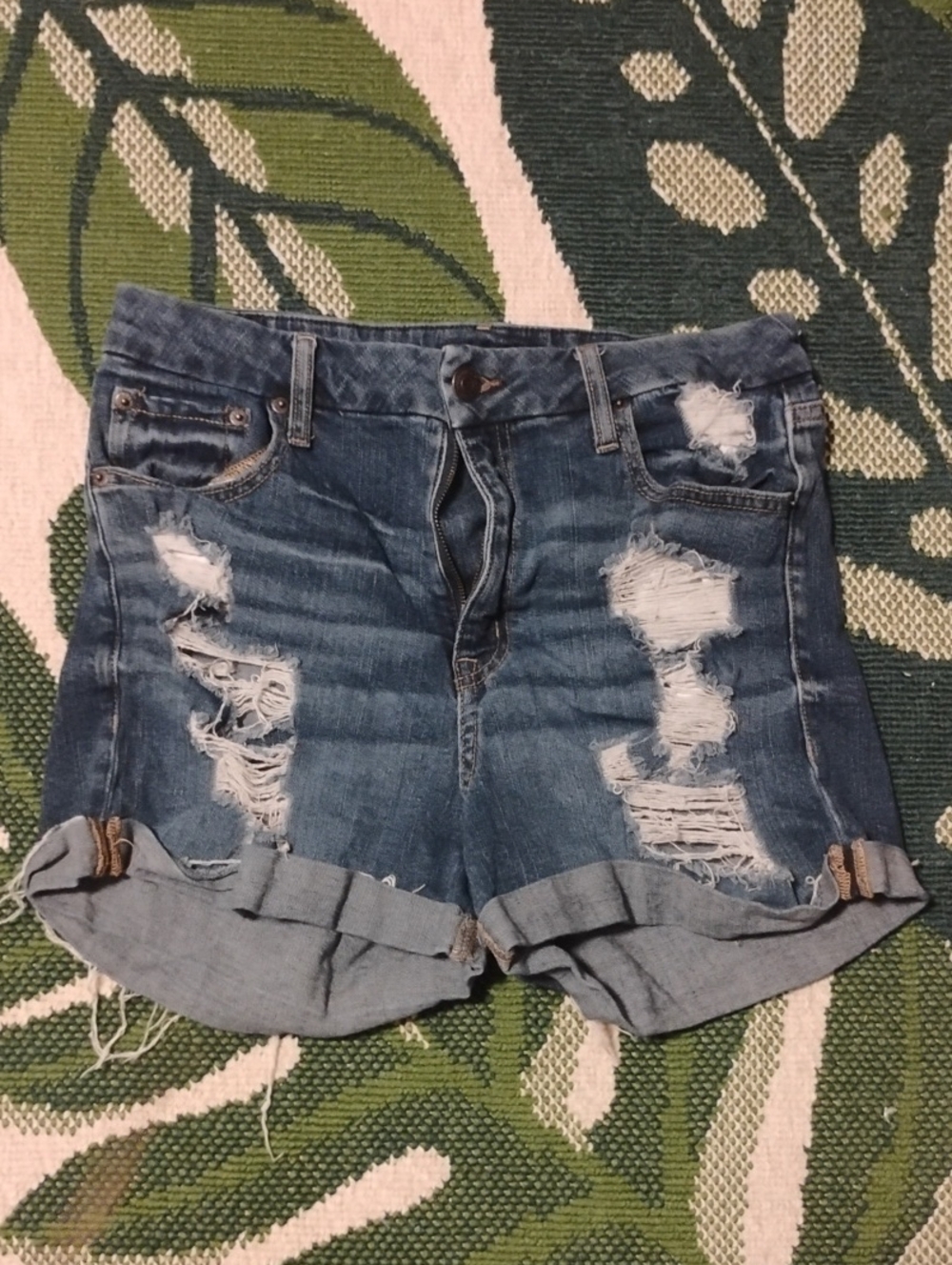 Distressed Rolled Cuff Denim Shorts - Blue